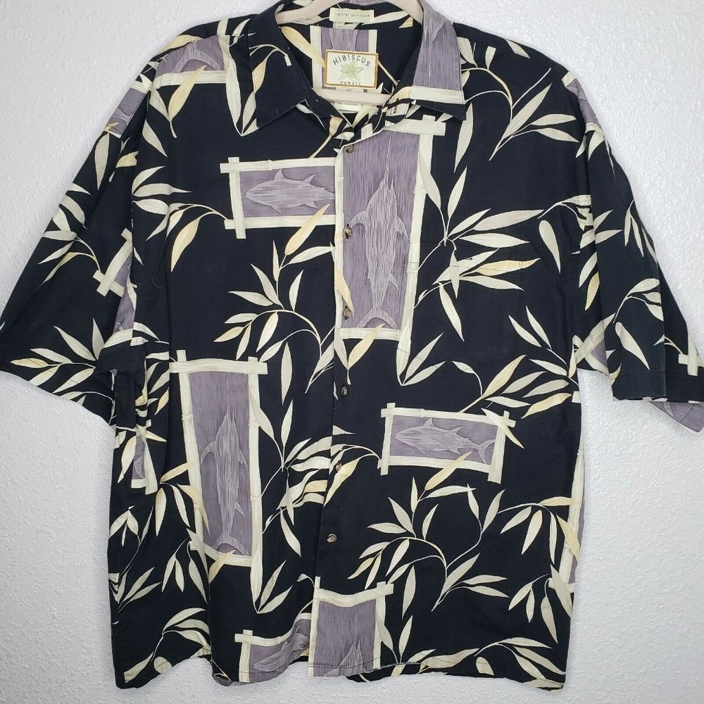 Hibiscus Hawaii Black shirt w/Sharks XXL